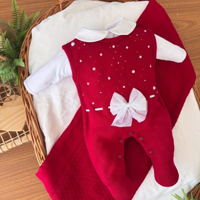  Saída de Maternidade Céu Estrelado Salopete - Vermelho